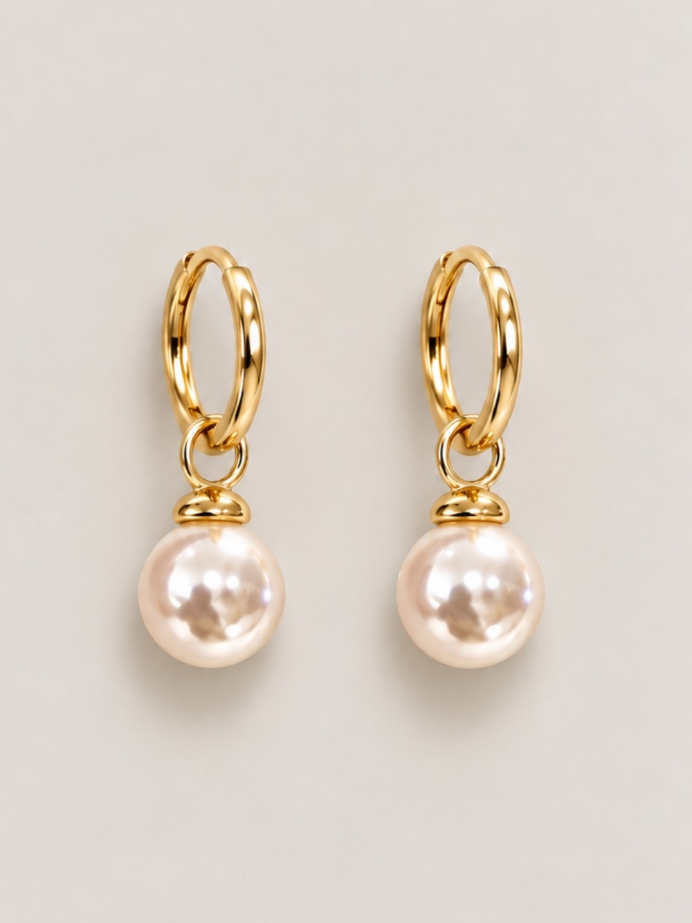 New! Gold Pearl Huggie Hoop Classic Drop Earrings NWOT